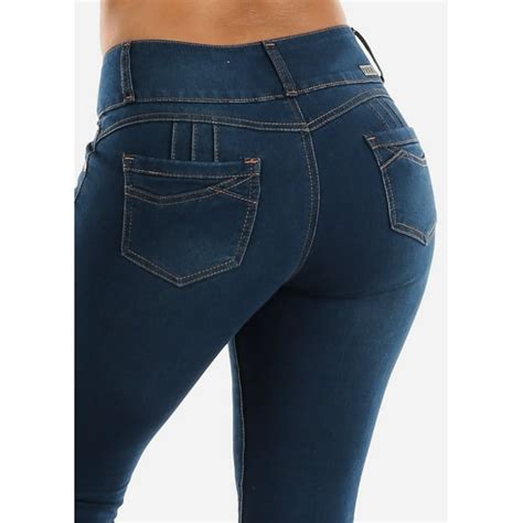 Moda Xpress Womens Mid Rise Dark Wash Push Up Butt Lifting Slim Skinny Jeans 10284j Walmart