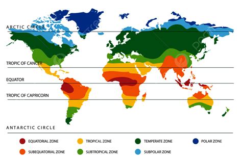 Mapa De Zonas Climáticas Del Mundo Con Líneas Ecuatorial Y Tropical Png