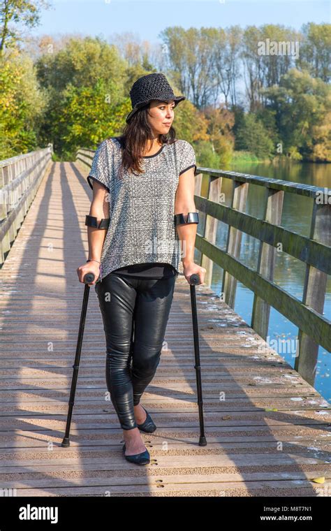 Woman Standing Crutches Hi Res Stock Photography And Images Alamy