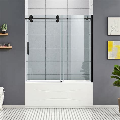 Ove Decors Sydney 59 In H X 58 25 In To 59 75 In W Frameless Sliding Black Bathtub Door Clear
