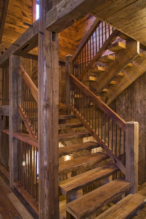 Open Treads On Stringers Reclaimed Wood Stairway Timber Stair Treads