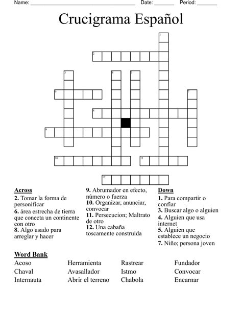 Crucigrama Español Crossword Wordmint