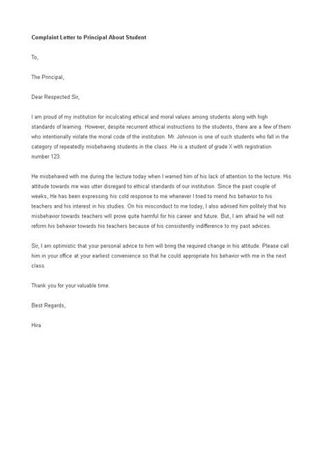 Complaint Letter To Principal About Babe Templates At With Regard To Formal Letter Of