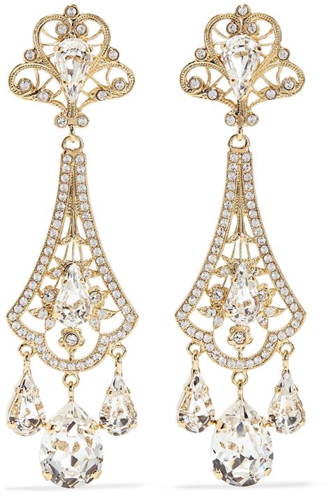 Lyst Dolce And Gabbana Gold Tone Crystal Clip Earrings In Metallic