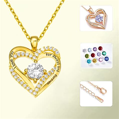 Customized Dual Heart Birthstone Necklace