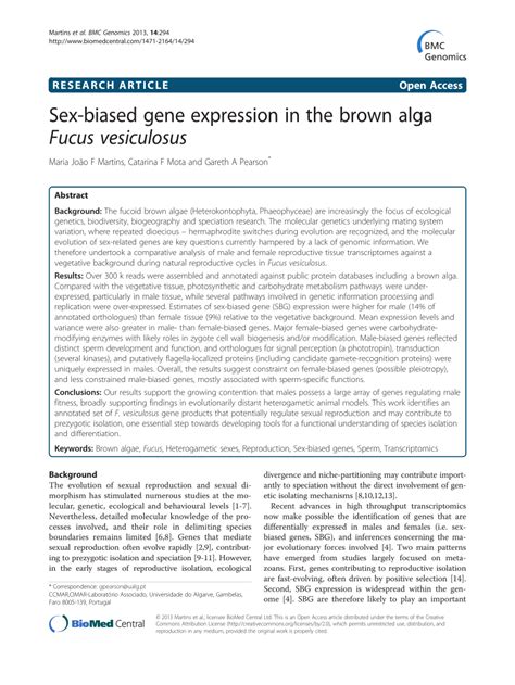 Pdf Sex Biased Gene Expression In The Brown Alga Fucus