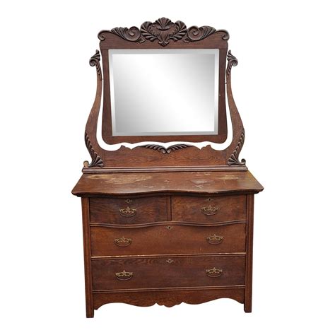 Antique Victorian Oak Keystone Furniture Co 4 Drawer Dresser W Swivel