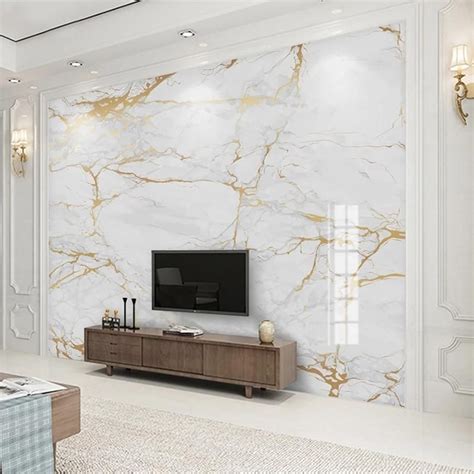 White Marble With Gold Veins Wallpaper Mural Custom Sizes Available