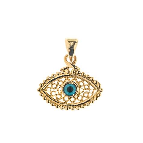 Evil Eye Amulet 14K Solid Gold Filigree Charm Pendant CultureTaste