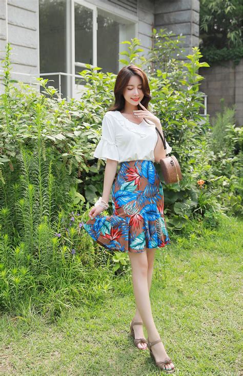 Tropical Print Linen Flounced Skirt Korean Fashion Trends Fashion Korean Fashion Women