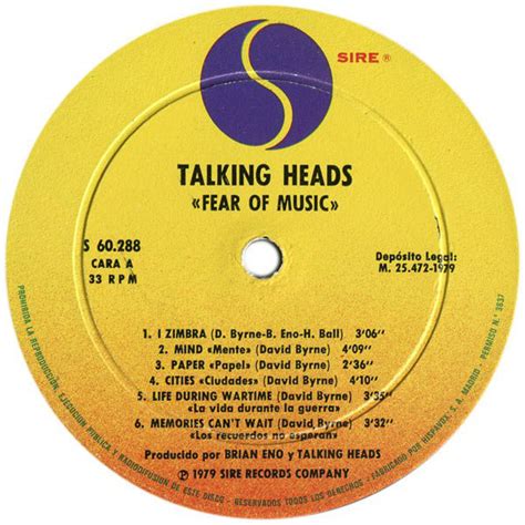 Talking Heads Fear Of Music Vinyl Lp Album At Discogs