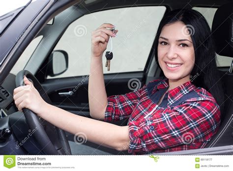 Girl In Car Showing Keys Stock Image Image Of Caucasian 69118177