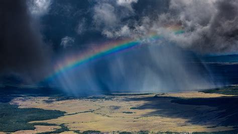 Panoramic View Of A Rainbow In A Rain Hd Rainbow Wallpapers Hd