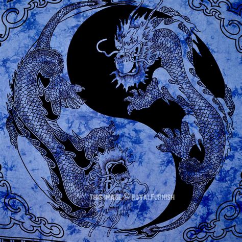 Blue Yin Yang Chinese Dragon Fly Hippie Tapestry Wall Hanging Bedspread