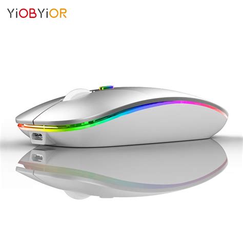 Wireless Rechargeable Mouse Slim Portable Usb Quiet Click Rgb Led