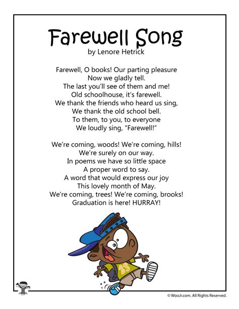 Farewell Song Graduation Poetry Woo Jr Kids Activities Childrens