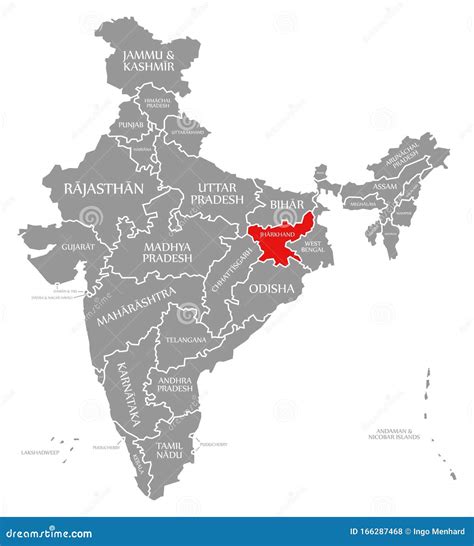 Jharkhand Red Highlighted In Map Of India Stock Illustration