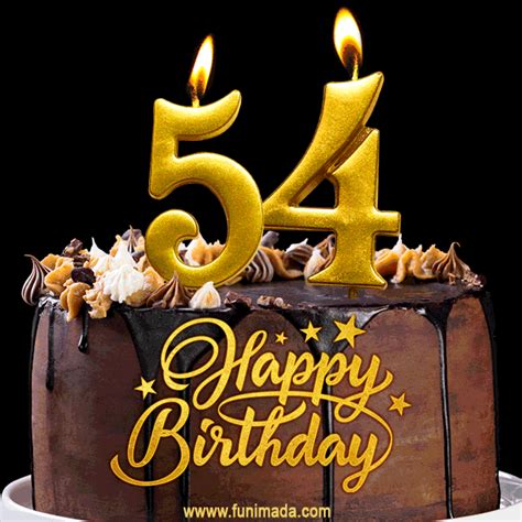 54 Birthday Chocolate Cake With Gold Glitter Number 54 Candles 