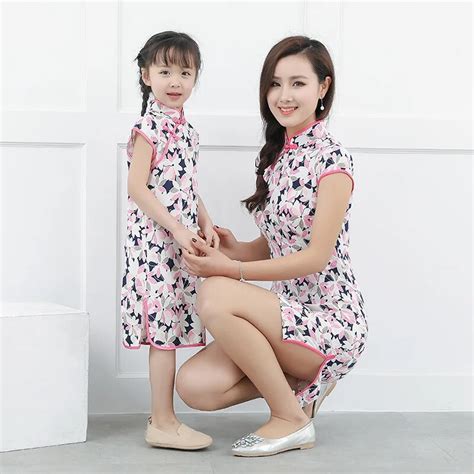 Mom And Daughter Cheongsam Chi Pao Pink Linen Chinese Traditional Dress