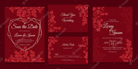 Premium Vector Beautiful Wedding Invitation Card Template Set With