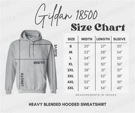 Gildan 18500 Size Chart Gildan Size Guide Sweatshirt Size Etsy Australia
