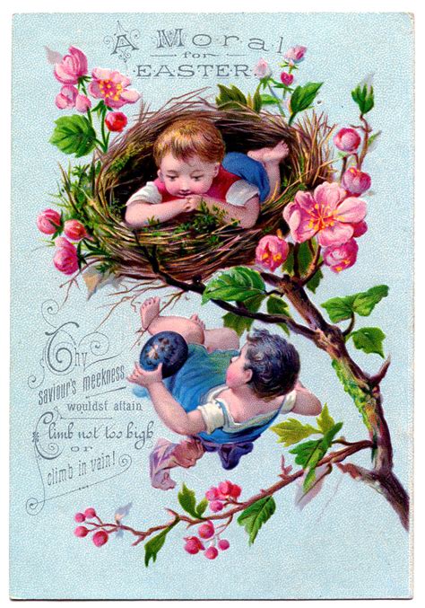 Vintage Easter Clip Art Children In Nest The Graphics Fairy