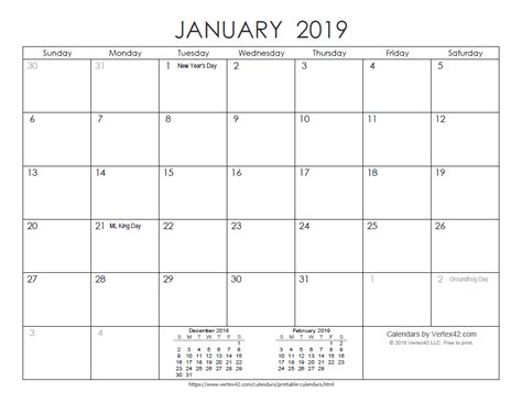 If you'd like a calendar that you can edit and customize, browse vertex42 to find a 2021 or 2022 calendar template for excel! Printable Ink Saver 2019 Calendar | Free printable calendar monthly, Calendar printables ...