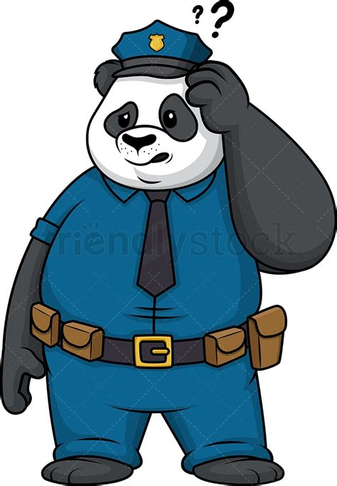 Confuso Panda Policeman Cartoon Clipart Vetorial Friendlystock