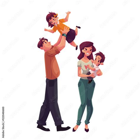 father mother daughter and son cartoon vector illustrations isolated on white background dad