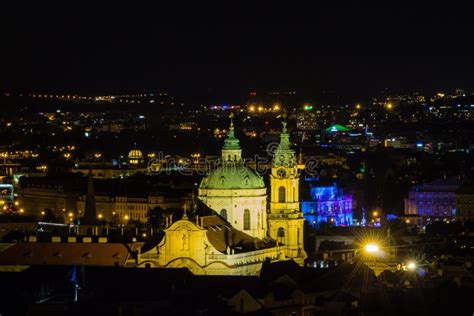 Prague Czech Republic Night Photo Of City And Historical Buildings