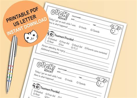 Ouch Report Daycare Printable Child Incident Report Etsy