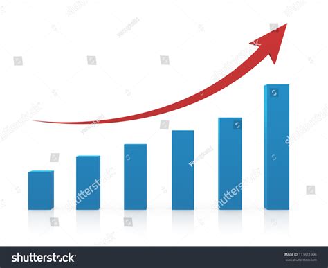 Business Profit Growth Graph Chart With Reflection Isolated On White
