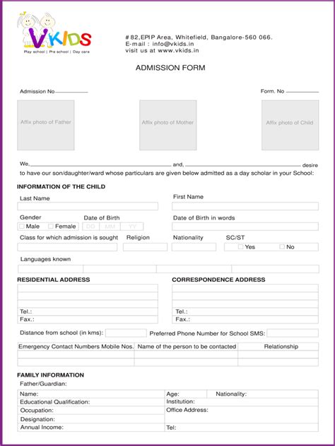 School Admission Form Format In Ms Word Fill Online Printable