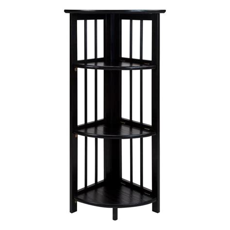 casual home 38 75 in h black new finish solid wood 4 shelf corner etagere bookcase n315 12