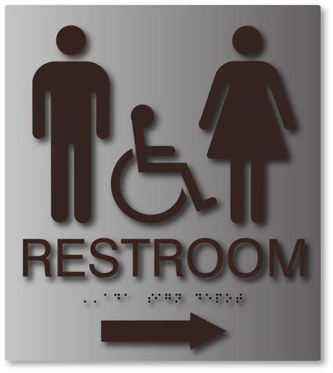 Unisex Wheelchair Accessible Restroom Signs With Directional Arrow
