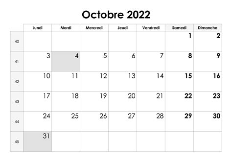 Calendrier Octobre 2022 Imprimer - AriaATR.com