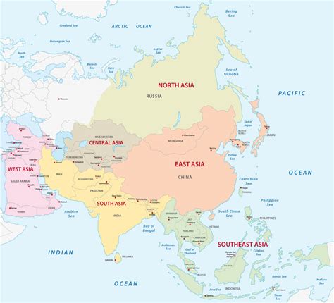 Map Of Asia With Countries And Capitals Asia Map World Map With Images