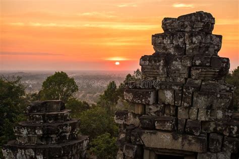 Sunset At Phnom Bakheng Temple Angkor Wat Cambodia Stock Image