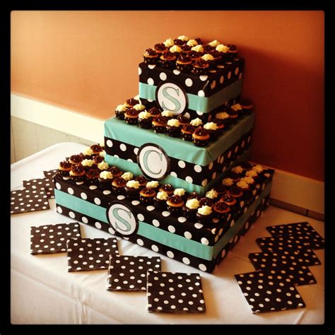 We did not find results for: Turqoise and black and white polka dot cardboard box DIY cupcake tower with the babies initials ...