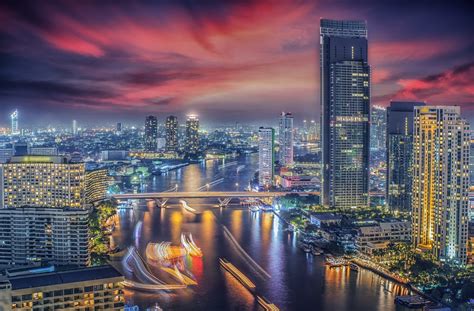 Bangkok Thailand Night Lights City Top View Wallpaper