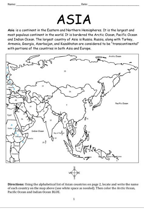 Printable Worksheets Printables Countries Of Asia Asia Continent