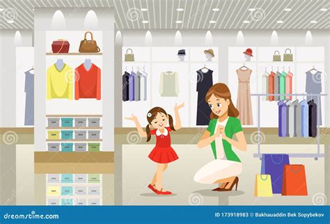 Mother And Daughter Shopping Shopping Day Stock Vector Illustration