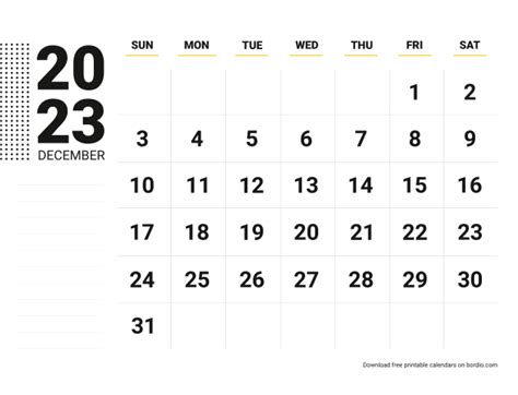 Printable December 2023 Calendar Free Download In Pdf Bordio