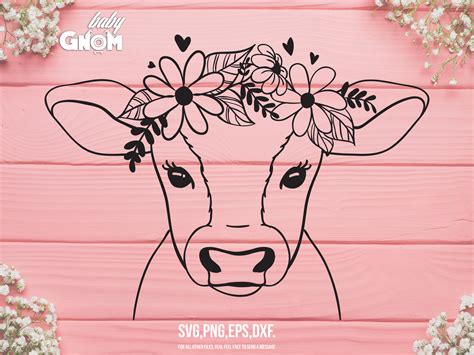 Cow With Flower Crown Gráfico Por Babygnom · Creative Fabrica