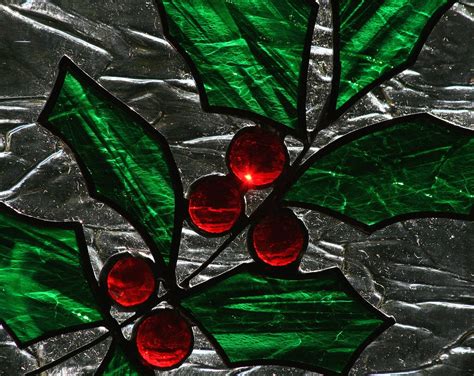 Winter Holly Stained Glass Window Panel Stain Glass Holly