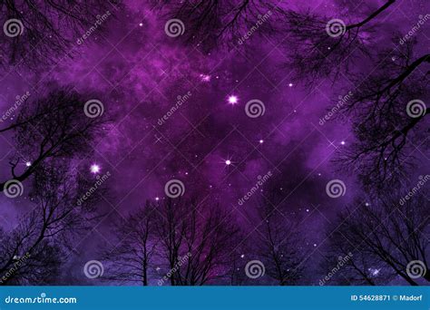 Purple Night Sky With Moon Fluffy Clouds And Lots Of Stars Dream