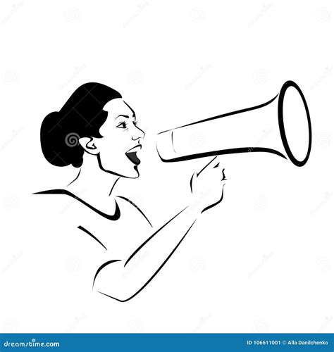 Woman With Megaphone Speaker Holding A Megaphone Promoter Advertising