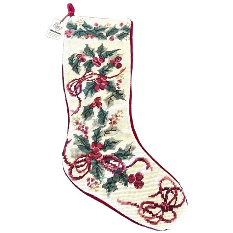 Vintage Candf Enterprises Handmade Christmas Stocking Wool Needlepoint Ruby Lane