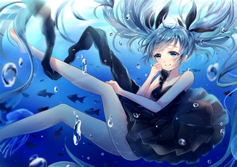Wallpaper Illustration Long Hair Anime Girls Cartoon Vocaloid Hatsune Miku Underwater