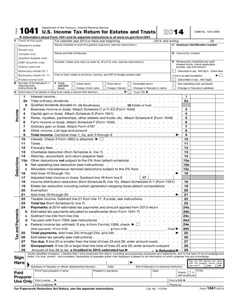 Form 1041es Fillable Estimated Income Tax For Estates And